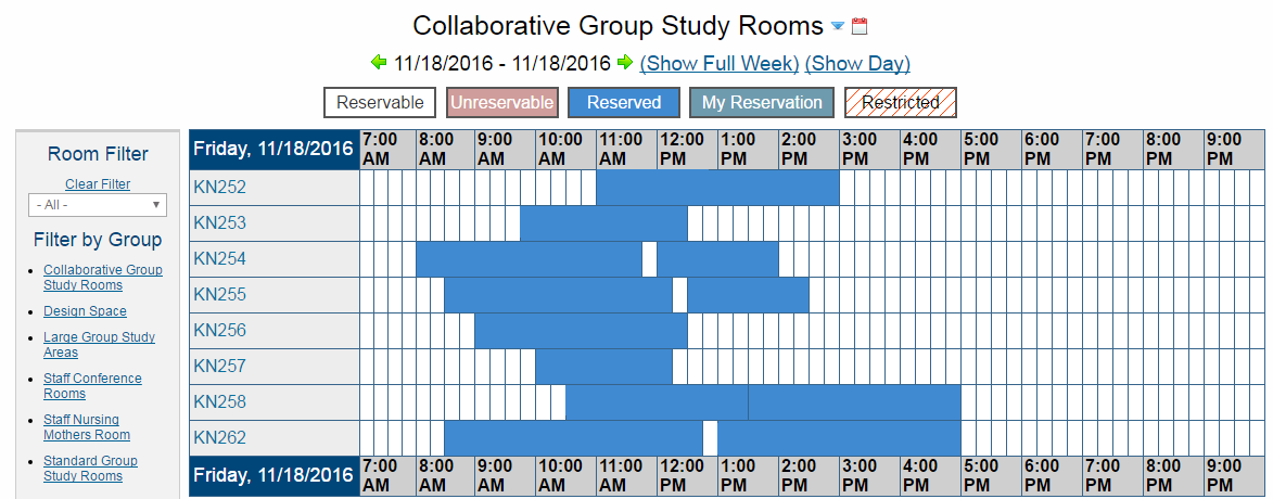 Library room reservation system screenshot